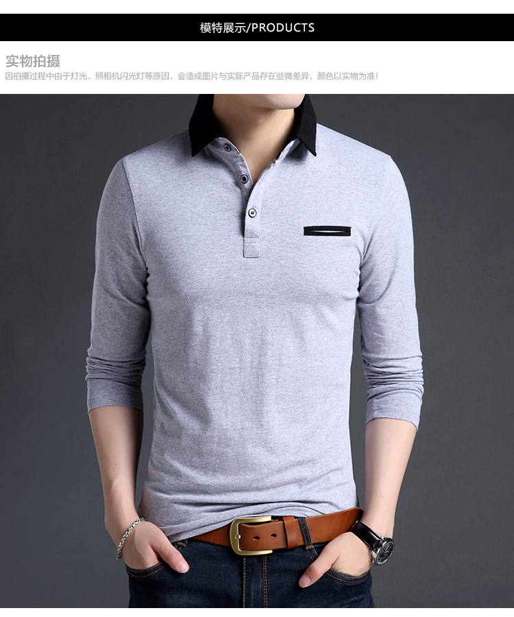 Qiuyi nam cộng với nhung ấm trung niên cha mùa thu áo thun cotton dài tay với ve áo cỡ lớn áo polo áo thun nam dài tay