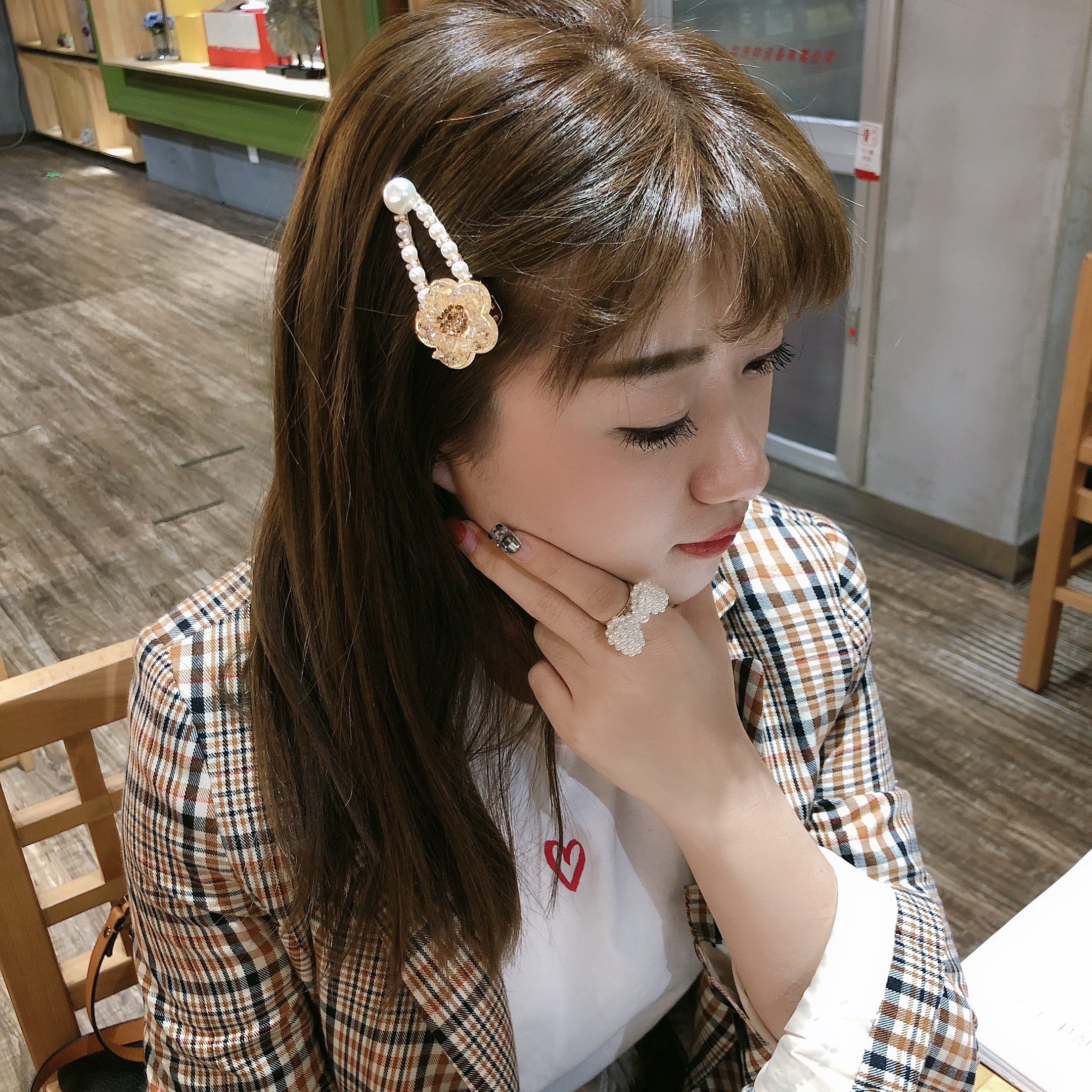 Popular Sweet Girls Crystal Flower Pearl Hairpin Fashion Hair Side