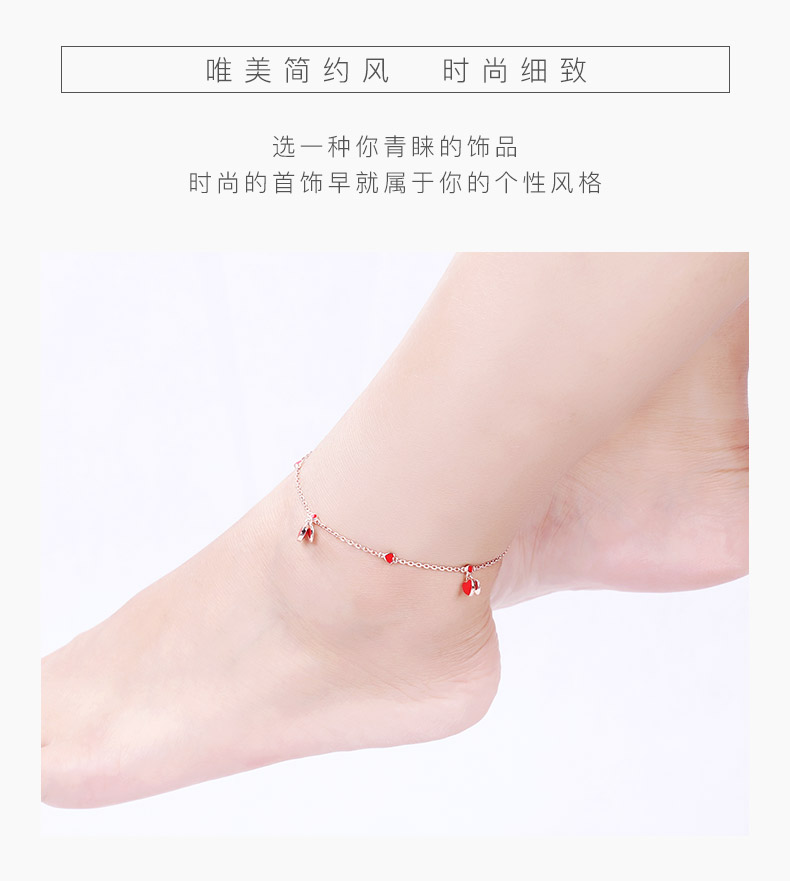 Vòng chân nhỏ màu đỏ nữ sterling bạc Phiên bản Hàn Quốc của tình yêu đơn giản gợi cảm ngọt ngào Sen loạt mắt cá chân chuỗi sinh viên mạ vàng trang sức thủy triều lắc chân nữ 10k