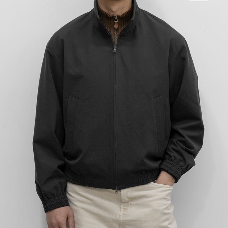 Easy-Care Zip-Up Stand Collar Short Wide Jacket Pheather