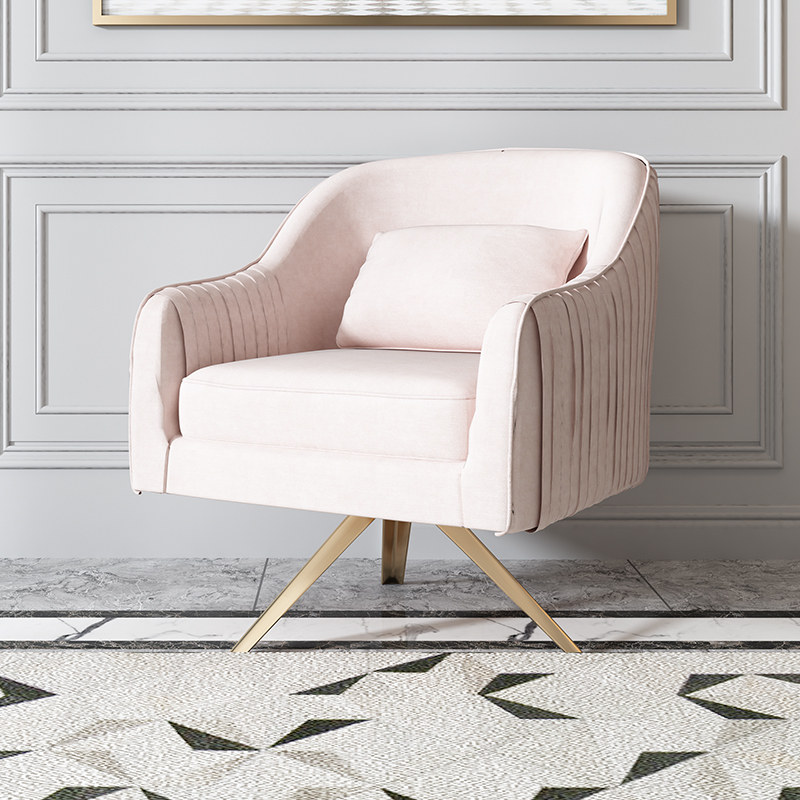 Nordic Light Lavish Creative Metal Feet Suede Fabric Single Chair American Minimalist Modern Living Room Bedroom Stainless Steel Single Chair