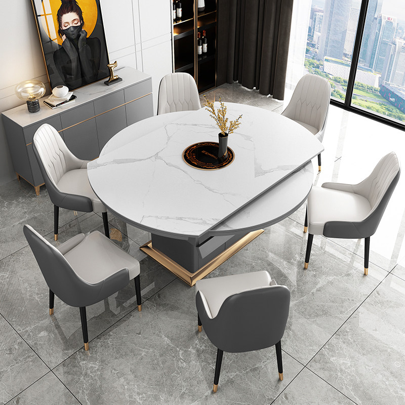 Italian Rockboard Table Flex Home Small Household Type Light Lavish Modern Variable Round Table Dining Table And Chairs Combined Live Magnetic Stove