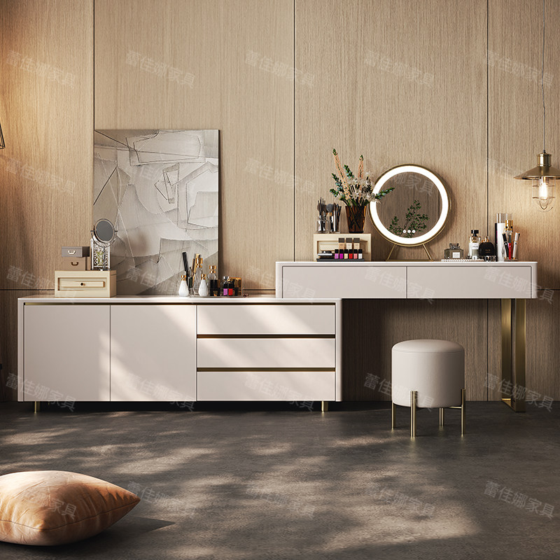 Makeup Bench Master Bedroom Modern Minima 2021 New Light Lavish Advanced Storage Cabinet Integrated Rock Board Makeup Table Table