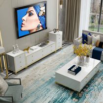 TV cabinet coffee table combination set small apartment modern minimalist living room side cabinet black and white stainless steel light luxury furniture