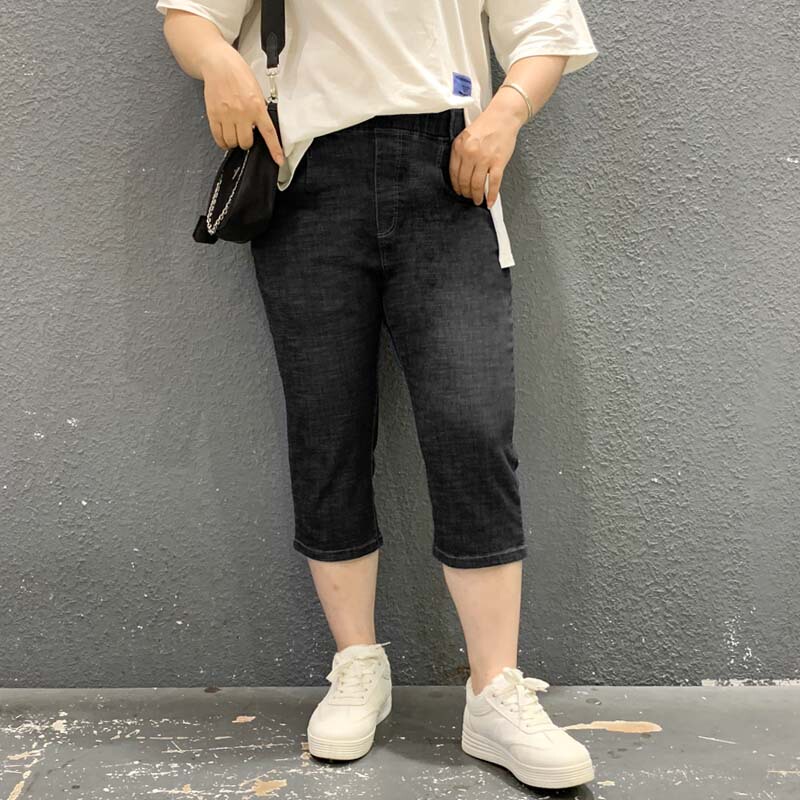 150kg Women's Plus Size Jeans 110kg Summer Thin High-Waisted Elastic Stretch Pants for Chubby Women