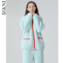 IIZZINI Original Pyjamas Woman Winter Long Sleeve Coral Suede Thickened High Collar Flannel Suede Suit Suit
