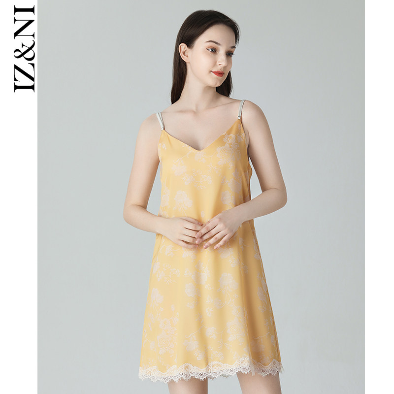 IIZZINI 2022 Hanging Sleeping Dress Summer Thin Ice Wind National Wind Dark Peony Pajamas