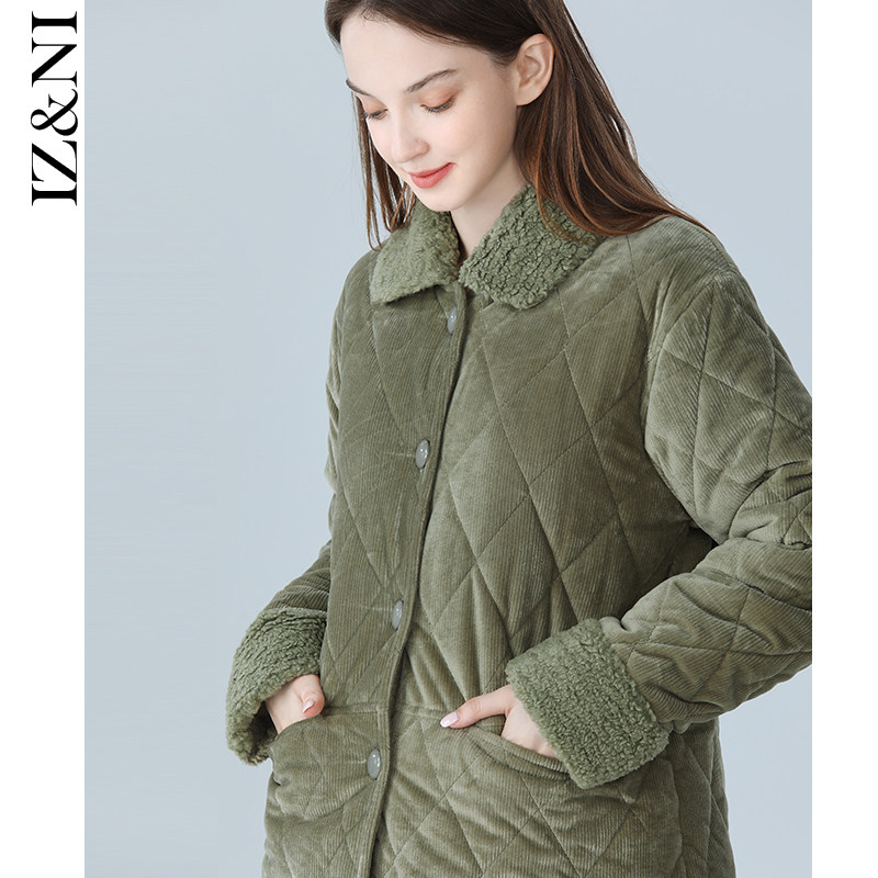 IIZZINI Home Clothing Women's Winter Long Sleeve Coral Suede Pinch Cotton Thickened Garnter Warm Boyfriend Pyjamas Pants Set