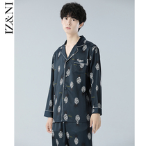 IIZZINI original pajamas men Spring and Autumn long sleeve Ice Silk pineapple print fashion loose pants home suit