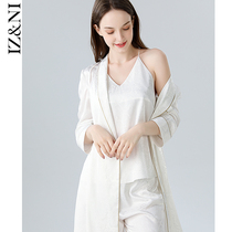 IIZZINI Original 2022 Pyjamas Woman Spring Autumn Long Sleeve Ice Silk White Dark Tattoo Home Wear Harness 3 Pieces Suit