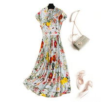 Export France Foreign Trade Original Single Withdrawal Cabinet Cut Tail single High-end Summer Beatle Lotus Leaf Cuff cashew Genuine Silk Dress