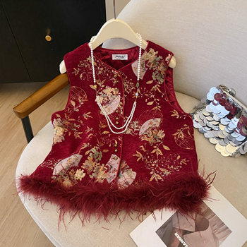 Real Shot of 2025 New Model, New Chinese Style Quilted Vest for Women, Autumn and Winter High-End Top, Red Vest