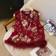 Actual shot of 2025 new Chinese style quilted vest for women in autumn and winter high-end tops and vests red