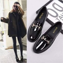 Great East Tenant Single Shoes Woman 202200 Hitch Small Leather Shoes Girl Spring Autumn Shoes Lefu Shoes Black Flat-bottom Bean Bean Shoes