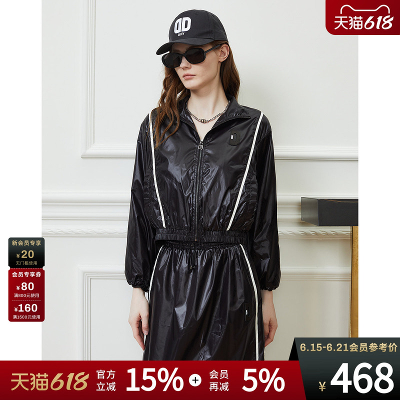 Dkny Donna Karan Spring Collection Women's Shiny Color-Blocked Waist-Cinching Dynamic Sports Jacket Slimming Top Coat