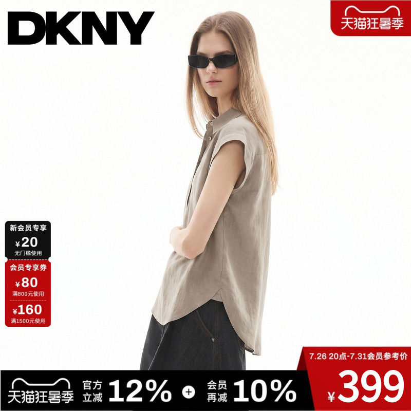 [Contains Lyocell Linen] Dkny 26 New Summer Short-Sleeved Shirt for Women with Half Placket Top