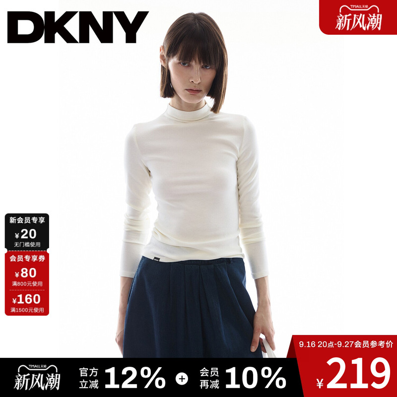 [Contains Wool] Dkny American-Style Half-High Collar Long-Sleeved T-Shirt for Women, Autumn Inner Layering Shirt Top t