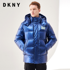 Пуховик мужской dkny秋冬款男式连帽长袖贴布绗缝连帽亮面羽绒面包服外套
