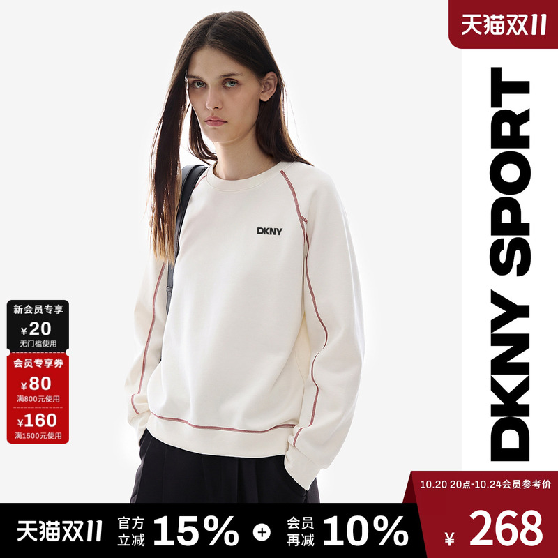 Dkny Donna Karan Crew Neck Sweatshirt for Women 2026 New Autumn and Winter Fleece Hasselblad Line Hoodless Long-Sleeve Top