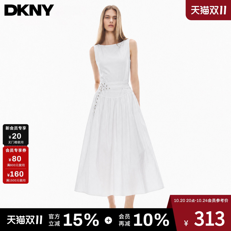 Dkny American-Style Sleeveless Vest Dress for Women, Summer High-End Waist-Cinching Slimming A-Line Long Dress