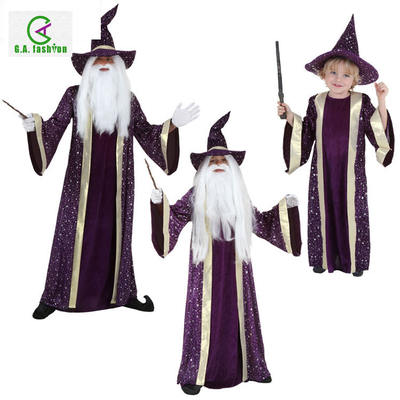 Cosplay purple magician Halloween stage performance costume Magic Robe Adult Children Magician parent-child costume