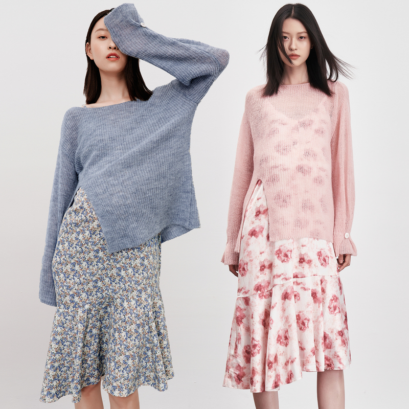 Sellynear Maternity Suit Spring and Autumn New Fashion Misty Blue Knitwear Floral Dress Two-Piece Set Sellynear Maternity Suit Spring and Autumn New Fashion Misty Blue Knitwear Floral Dress Two-Piece Set
