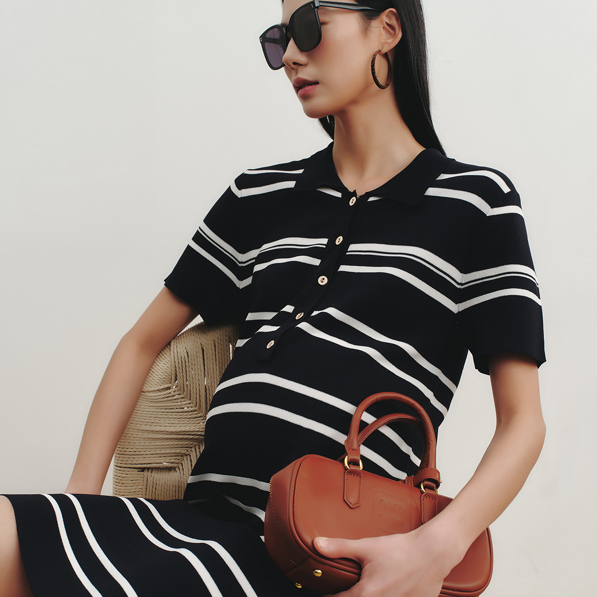 SELLYNEAR孕妇裙夏外穿2026新款时尚条纹撞色孕期针织哺乳连衣裙 — 25