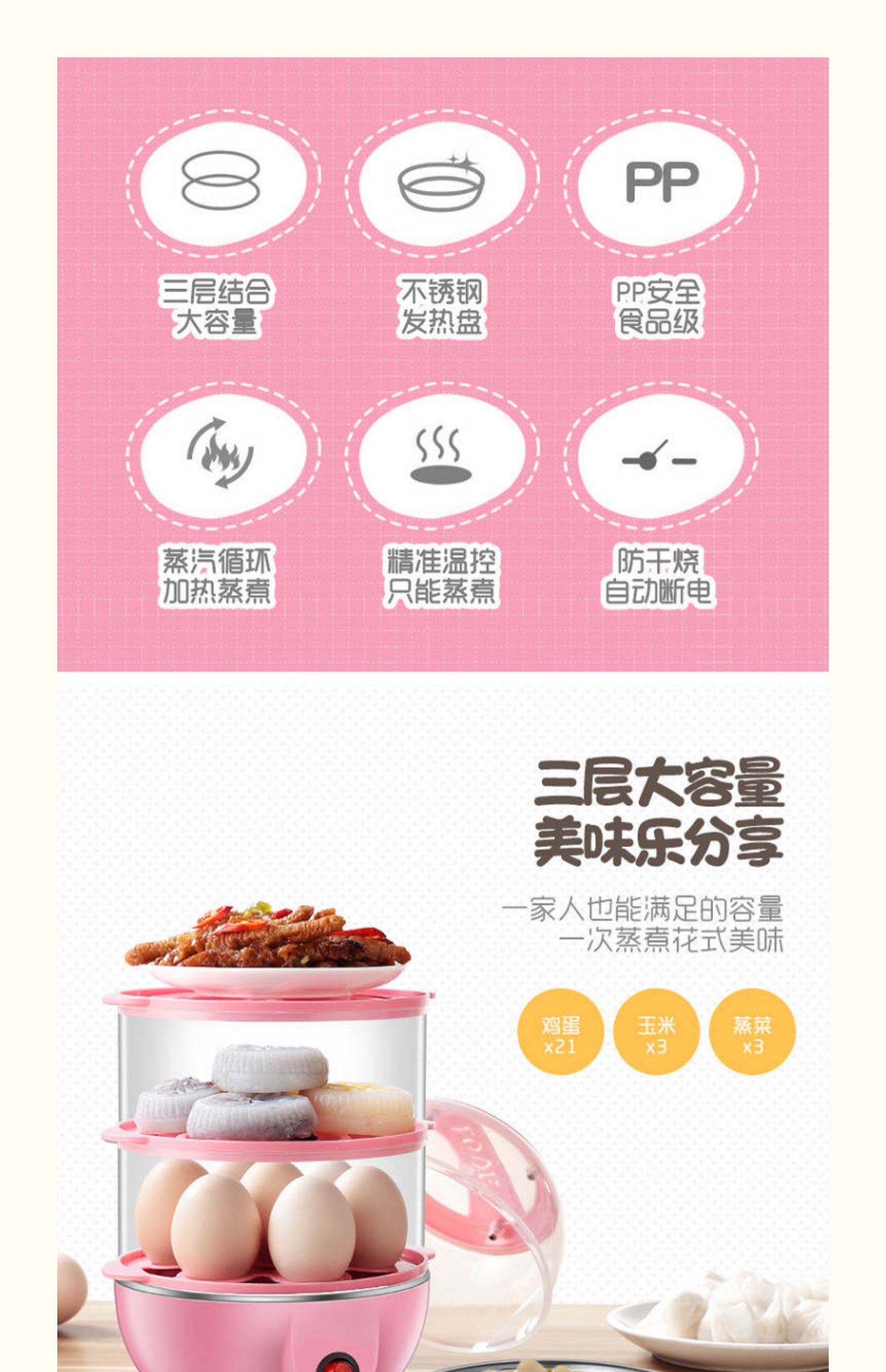 xửng hấp Fugui gấu hộ gia đình ba lớp đa năng nồi trứng tự động tắt máy hấp trứng mini bé ăn sáng - Nồi trứng ca nấu mì siêu tốc