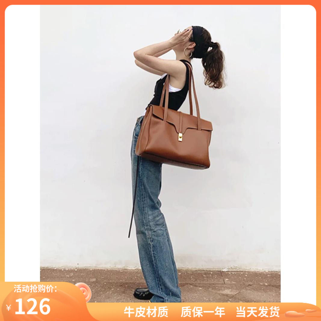 2023 Liu Wen Big cousin with the same bag genuine leather soft16 Totbag large capacity single shoulder handheld commuter computer bag-Taobao