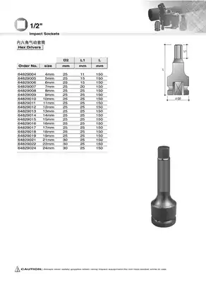 Thunderbolt horse sleeve 1 2 metric hexagon socket extension pneumatic sleeve 64829004~64829024