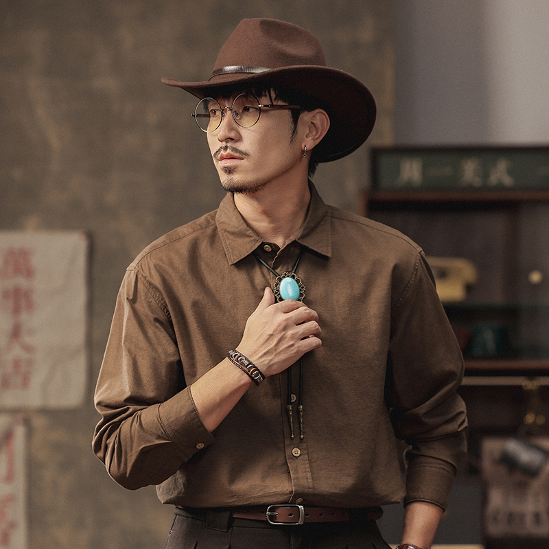 Cotton and Linen Melard High-Quality American Retro Shirt Men's British Style Breathable Shirt Men's Long-Sleeved Shirt