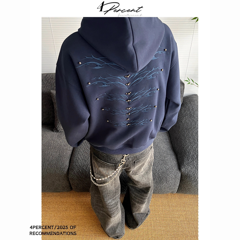 4Percent American-Style Rivet Spine Embroidery Hooded Sweatshirt Cleanfit Short Wide Shoulder Hoodie Unisex Jacket 4Percent American-Style Rivet Spine Embroidery Hooded Sweatshirt Cleanfit Short Wide Shoulder Hoodie Unisex Jacket