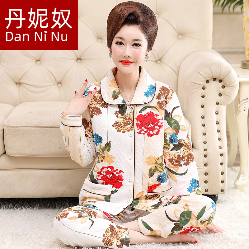 Middle-aged and elderly mother mezzanine pajamas female autumn winter air cotton elderly mother-in-law plus fat plus size 200kg fat mm