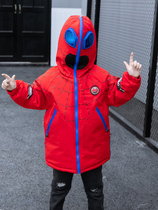 Childrens winter clothing with glasses cotton clothes boy garnter thickened windproof jacket Spider-Man with cap clip cotton submachine cloister