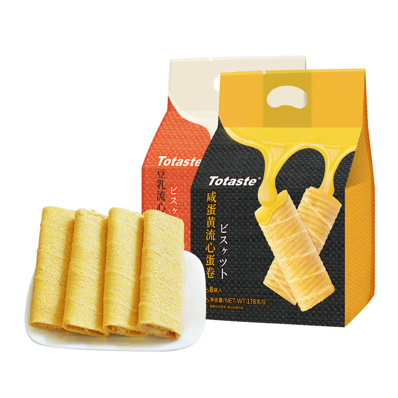 ToTaste Salted Egg Soybean Milk Flavor Ogg Roll Cookies 178g*2 bags of web celebrity snacks
