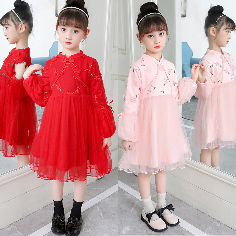 Little Girl's New Year's Festival New Clothes 2022 Girl's New Year Clothes Children's Women's Winter Clothes Baby Girl's Winter Dress Thickened
