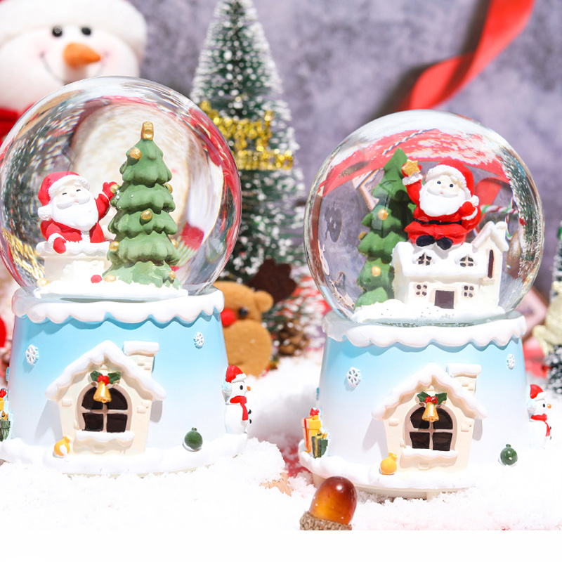 Christmas Dream Snow Music Box Christmas Tree Building Blocks Music Box Children and Girls Gift Rotating Crystal Ball