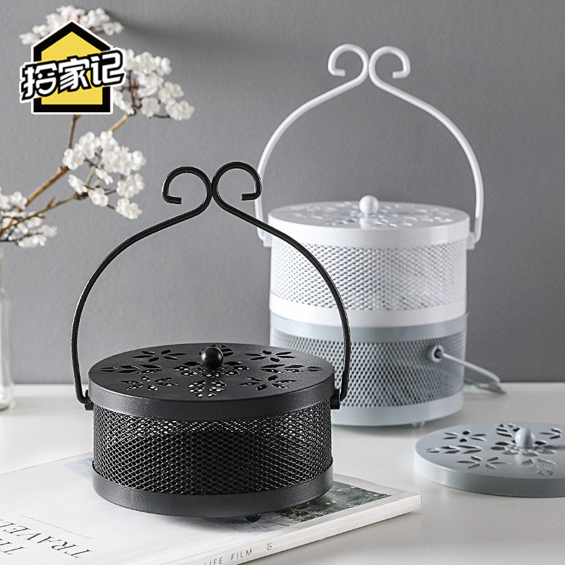 Retro Mosquito Incense Cartridge Cover Handle Creative Mosquito Incense Stove Home Portable Mosquito Incense Tray Iron Art Fireproof Mosquito Incense Stand