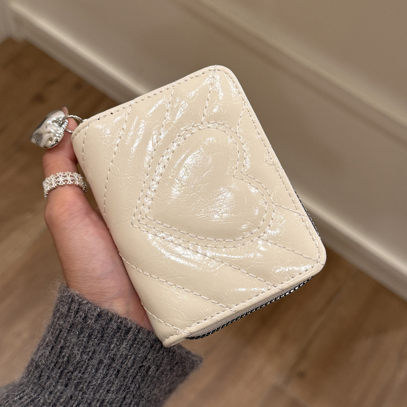 Korean-Style Heart-Shaped Accordion Card Holder for Women, Cute and Sweet Short Wallet, Multi-Functional Id Holder, Student Zipper Coin Purse Korean-Style Heart-Shaped Accordion Card Holder for Women, Cute and Sweet Short Wallet, Multi-Functional Id Holder, Student Zipper Coin Purse