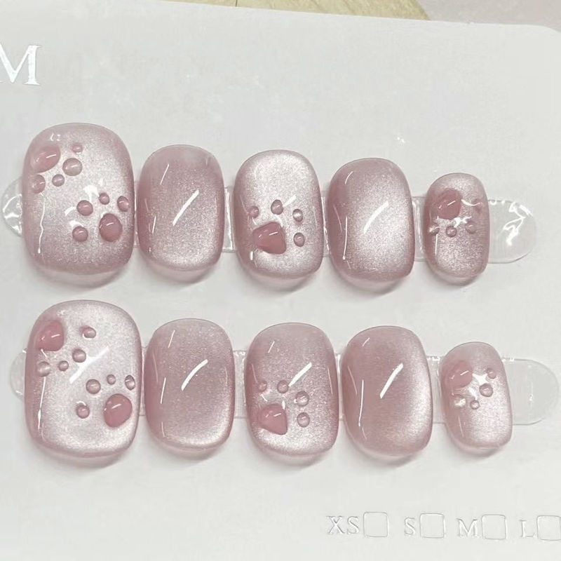 Milk Jelly-Like Cute Cat Paw Wearable Nails, Brightening and Adorable, ins Nail Art Cat Eye Detachable Pure Desire New Style for Students