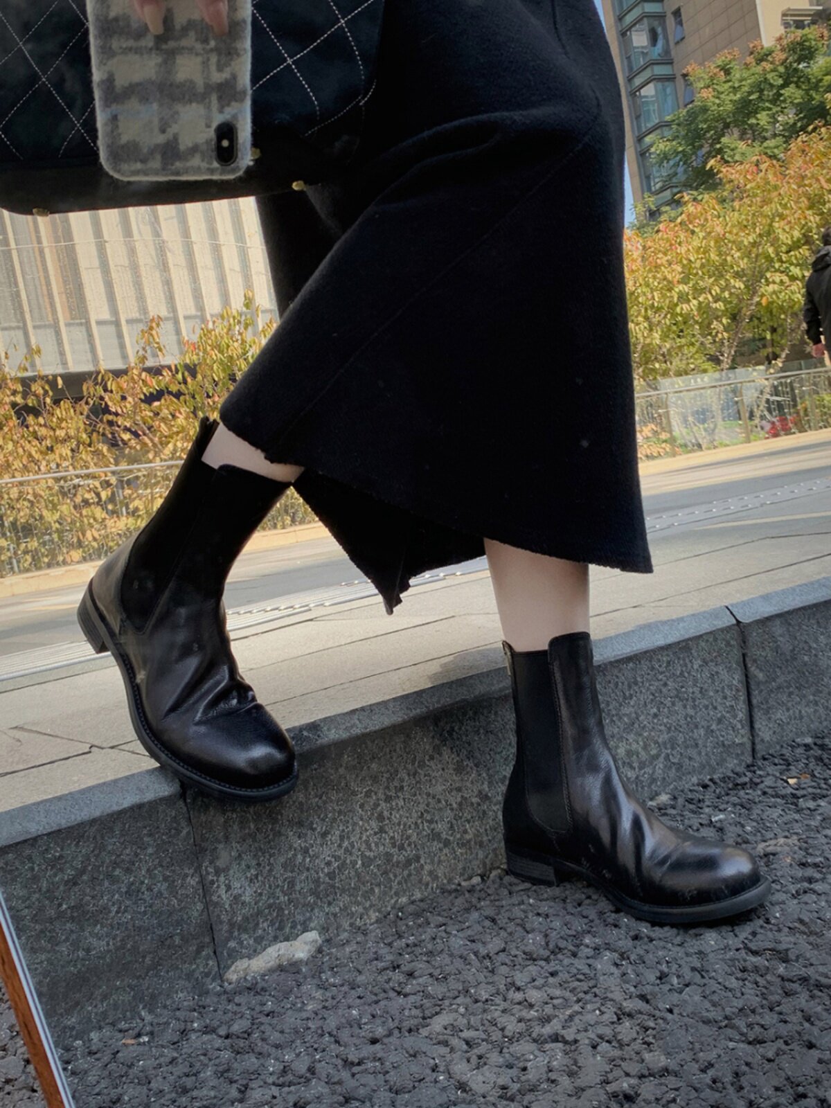 밀란 스튜디오 복고풍 영국식 첼시 여성 2024 신상 주름 두꺼운 힐 마틴 여성