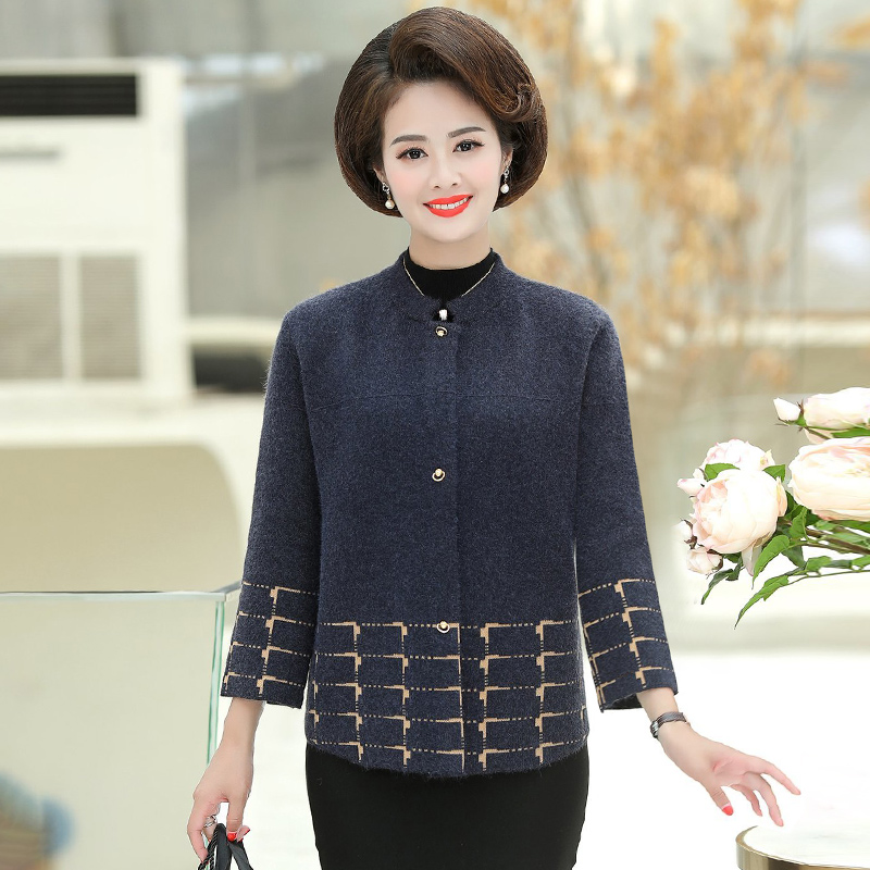 Mom Spring Autumn Dress Foreign Pie Jacket 40 40-Year-Old 50 50 Mid-Age Old Fashion Girl With Large Size Aqua Ferret Jacket jacket