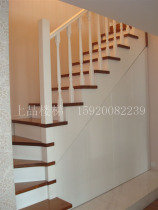 Pure white simple style stair handrails customized villa duplex cement based stairs paved with solid wood treads
