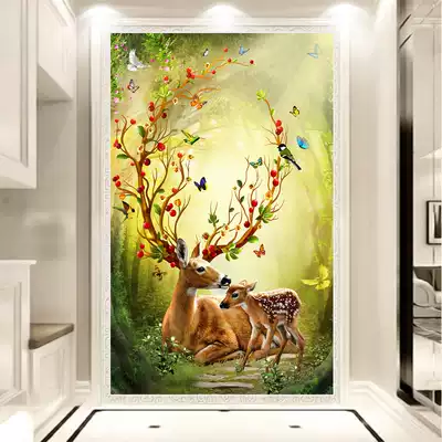 New 2021 diamond painting 5d full diamond point diamond fortune deer cross stitch diamond embroidery vertical version of the living room entrance mother and son deer