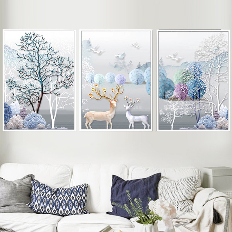 5d diamond painting full of diamond hair Cairoe deer point sticking and drilling cross embroidered diamond embroidered 2021 new living room Eurostyle triptych