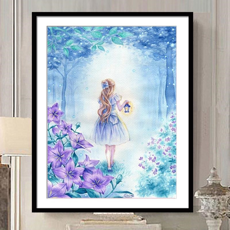 Cross embroidered new line embroidered living room with small bedroom painting Tights girl children cartoon cute 2021 American countryside