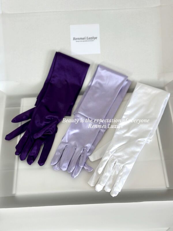 Renmeiluziye【Gloves】High-Quality Sexy Silk Mesh Solid Color Long Wedding Dress Lingerie Gloves