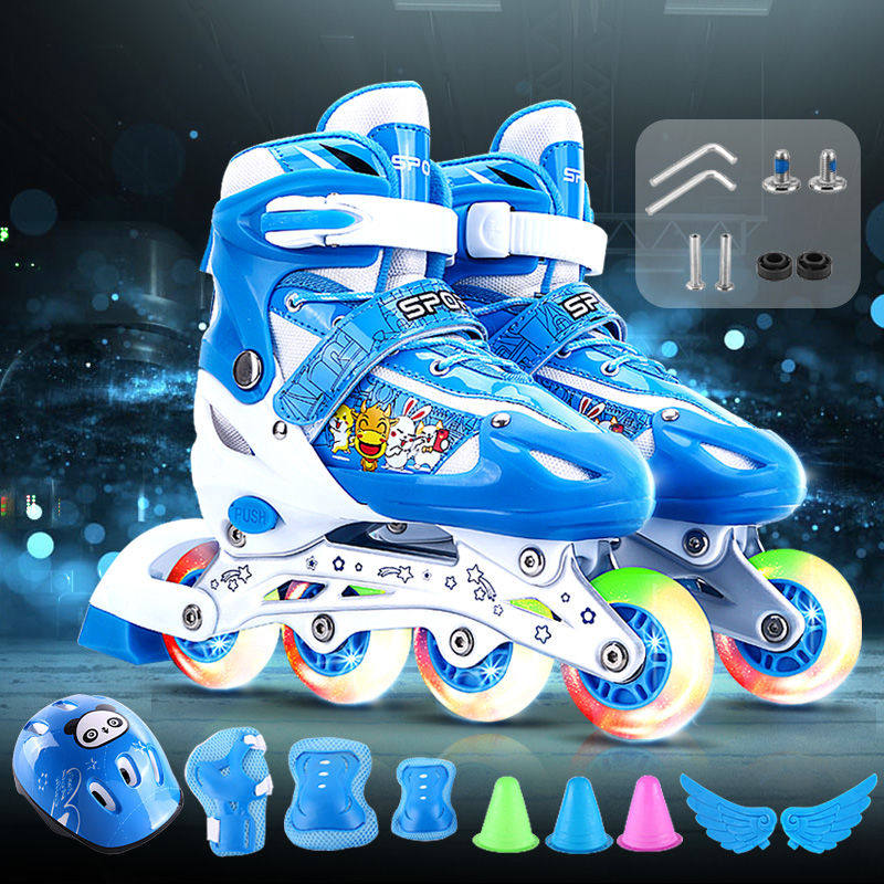 Kids Skates Full Set 3-5-7-9-11-13 Years Old Glitter Inline Skates Adjustable Kids Inline