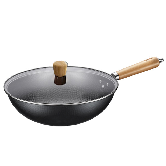 Supor Iron Wok for Home Use, Hammered Texture Cooking Pot, Traditional Non-Coated Chef's Pot, Suitable for Gas Stove, Fine Iron, Wrought Iron Pot