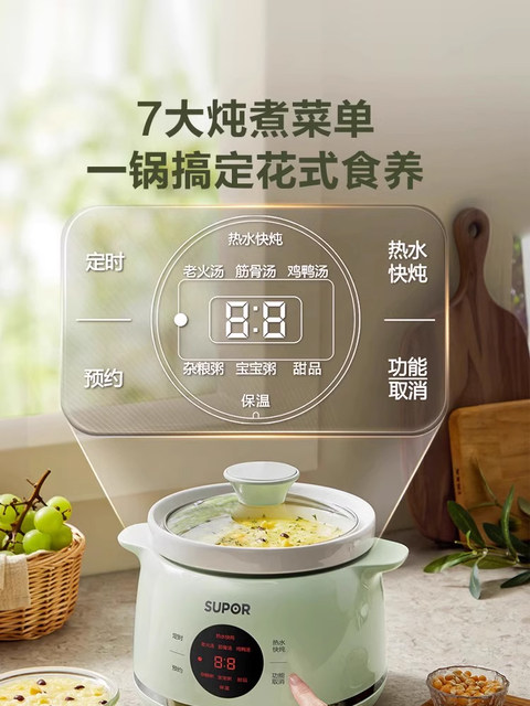 Supor Electric Stew Pot for Home Use, Small Size, Ceramic Pot for Cooking Porridge, Soup, and Stew, Fully Automatic